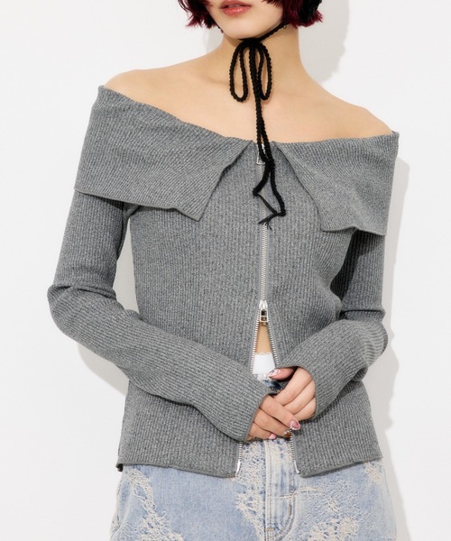 SLY（スライ） tシャツ OFFSHOULDER FRONT ZIP TOPS オフショルダー