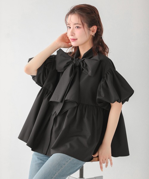 Fit more（フィットモア） ブラウス シャツ ビッグリボンペプラム