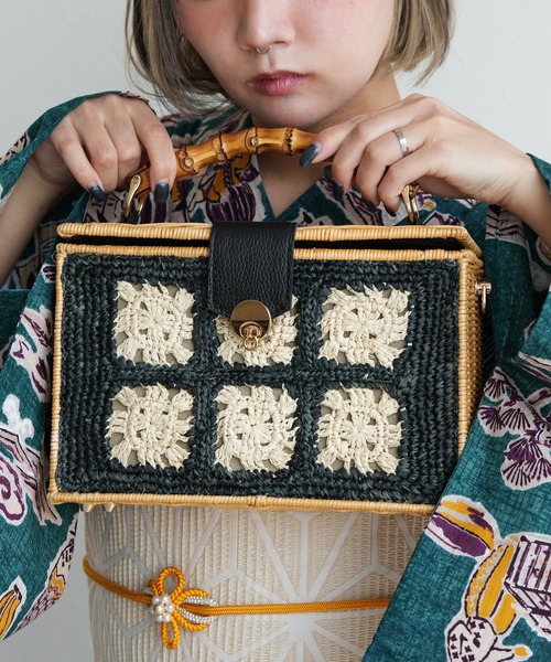 utatane かごバッグ カゴバッグ かごバッグ かぎ針編みパッチワーク