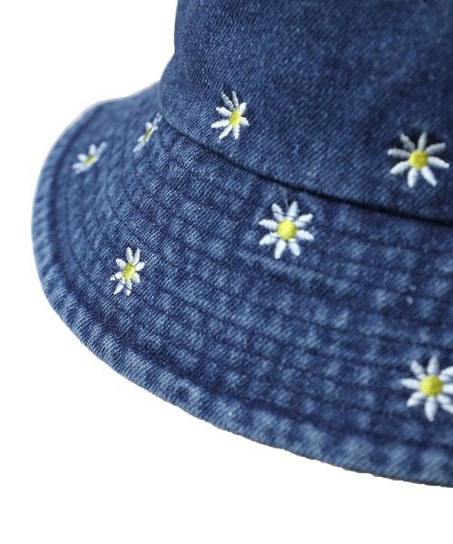 14+（イチヨンプラス） 帽子 ハット 花柄刺繍デニムバケットハット UV