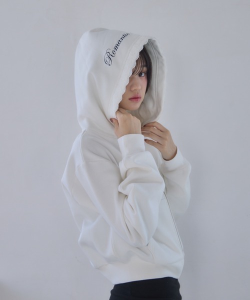 Smyeon パーカー Compact lace zip hoodie / レース付きコンパクト