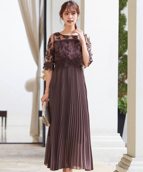niana（ニアナ） ドレス 刺繍レース切り替えプリーツロング結婚式