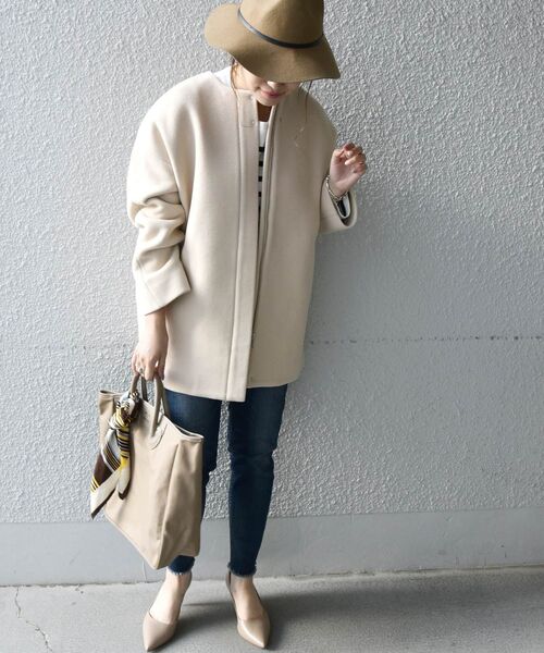 SHIPS any ノーカラーコート コート any: SORONA ノーカラー ミディ