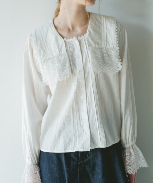 ブラウス シャツ vintage square lace collar blouse / 襟デザイン
