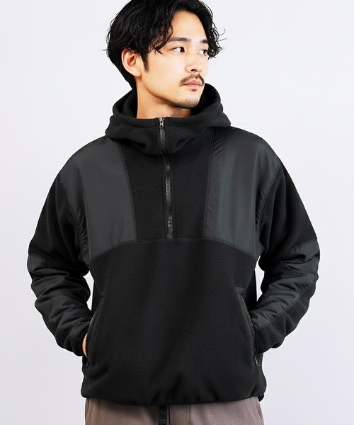 JIGGYS SHOP（ジギーズショップ） パーカー フリース×タフタ切替ハーフ