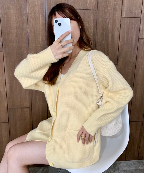 カーディガン オーバーサイズ ワッフルカーディガン レディース