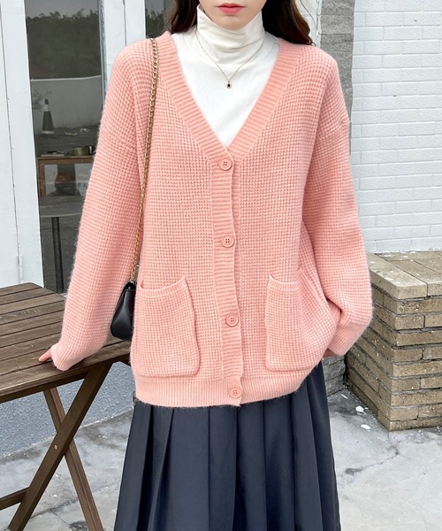 カーディガン オーバーサイズ ワッフルカーディガン レディース