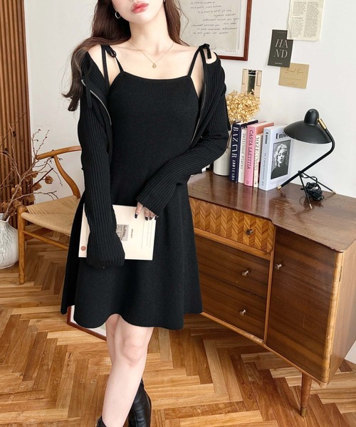 moment+ ワンピース 「セットアップワンピース」ジップアップ