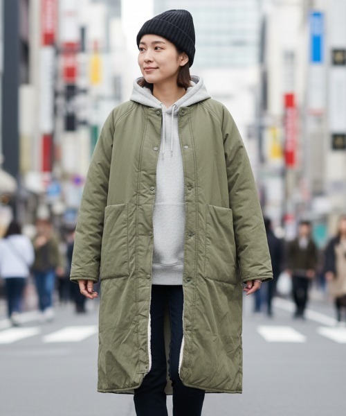 ノーカラーコート コート ジャケット/リバーシブルボアロングコート