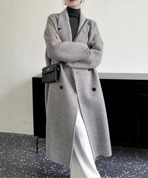 コート チェスターコート ダブルブレスト ウールライクロングコート