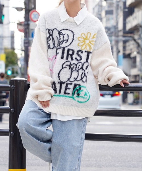 セーター ニット 「Unisex」モヘアライク タギング クルーニット