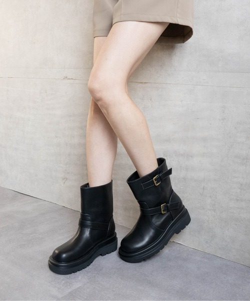 ブーツ ダブルベルトエンジニアショートブーツ レディース : ZOZOTOWN