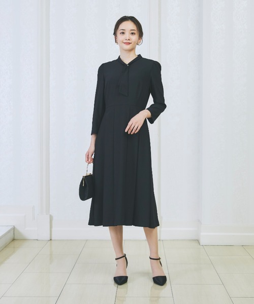 AOYAMA ワンピース 「WEB限定」ボウタイ付きボックスプリーツ