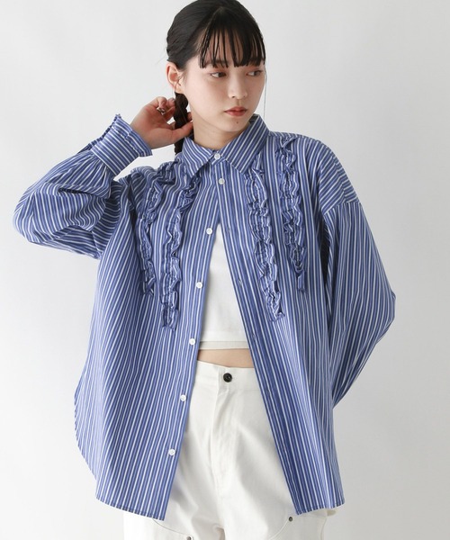RAGEBLUE（レイジブルー） ブラウス シャツ フロントフリルストライプ