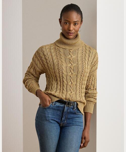 ポロラルフローレン ケーブルニットハイネック タートル アイボリー