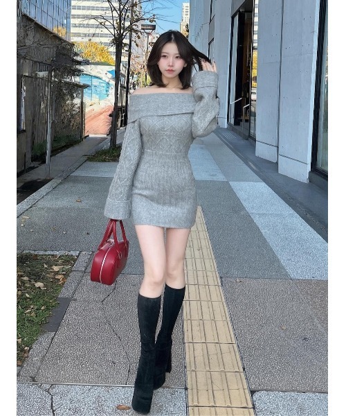 Darich（ダーリッチ） ワンピース ヘアリーオフショルニットミニ
