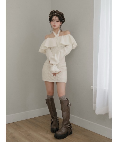 Darich（ダーリッチ） ワンピース ホルターデザインオフショルニット