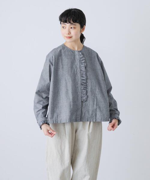 かぐれ ブラウス シャツ コットンシルクフリルブラウス レディース