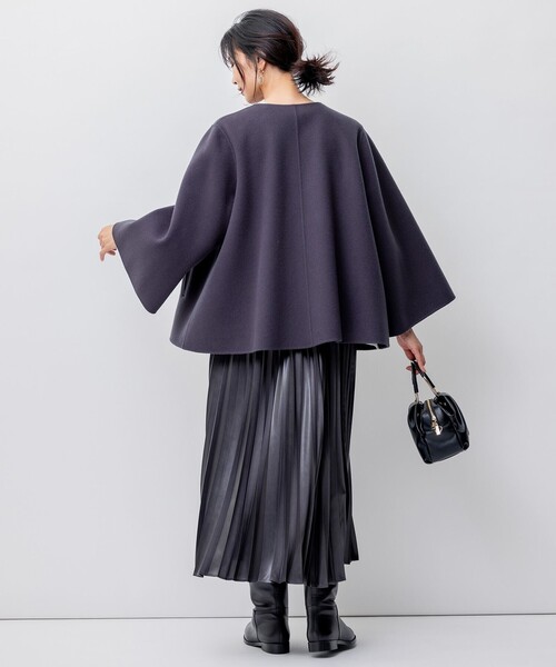 ノーカラーコート コート ウールリバー ケープ ジャケット レディース