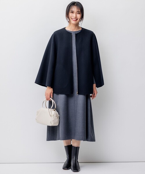 ノーカラーコート コート ウールリバー ケープ ジャケット レディース