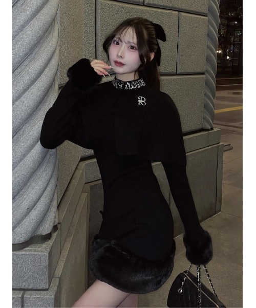 Darich（ダーリッチ） ワンピース ビジューケープニットミニワンピース