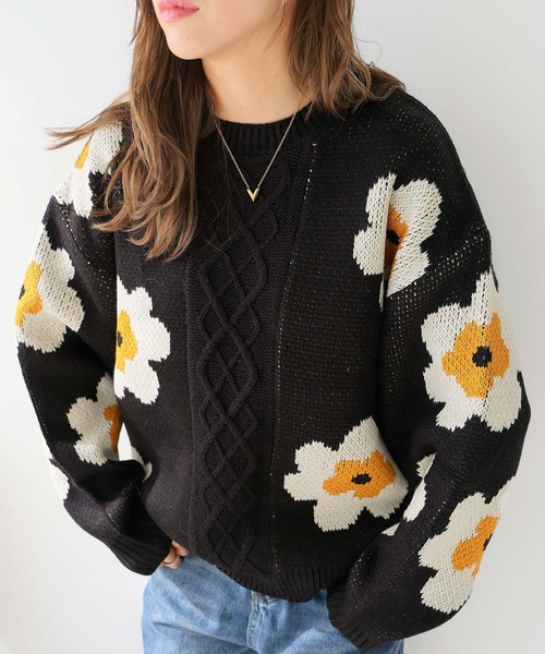 ニット セーター 花柄ケーブルニット レディース : ZOZOTOWN Yahoo!店