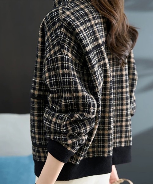 ブルゾン アウター チェック柄ジップアップジャケット レディース