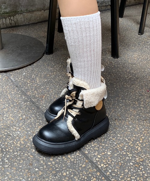 ブーツ もこもこ裏ボアフェイクムートンショートブーツ レディース