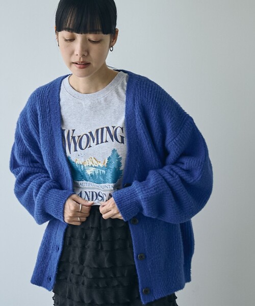 coen（コーエン） カーディガン 起毛アゼ編みVネックニット