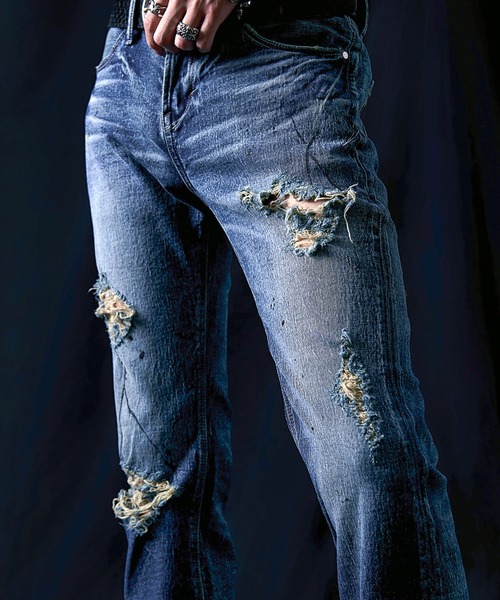 FUGA ジーンズ 「FUGA/フーガ」ペイント加工フレアデニムパンツ メンズ