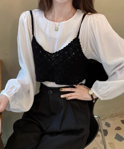 SEN TOKYO キャミソール さらっとお洒落。かぎ編み ショートVネック