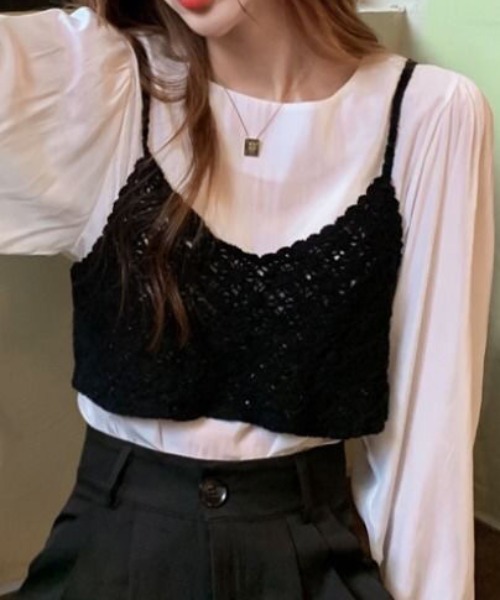 SEN TOKYO キャミソール さらっとお洒落。かぎ編み ショートVネック