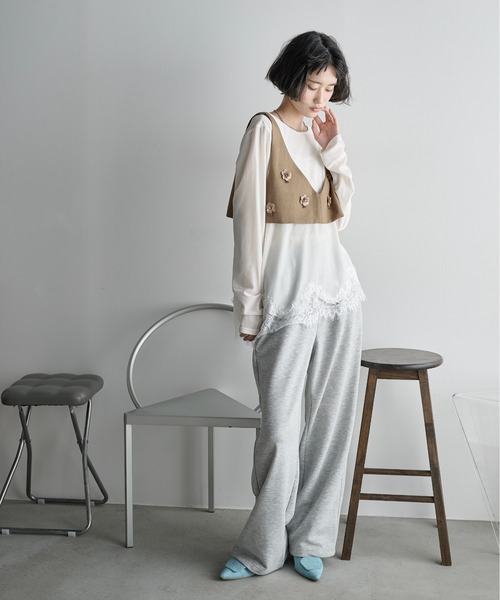 THE Yon フラワーモチーフビジューデザインビスチェ レディース