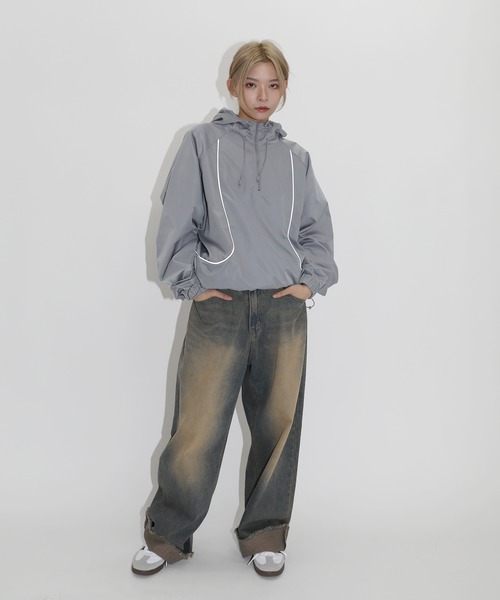 ブルゾン アウター ハーフジップパイピングリフレクトテックジャケット