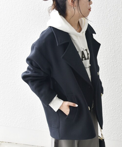 SHIPS any ピーコート pコート any: ウール ミックス コクーン