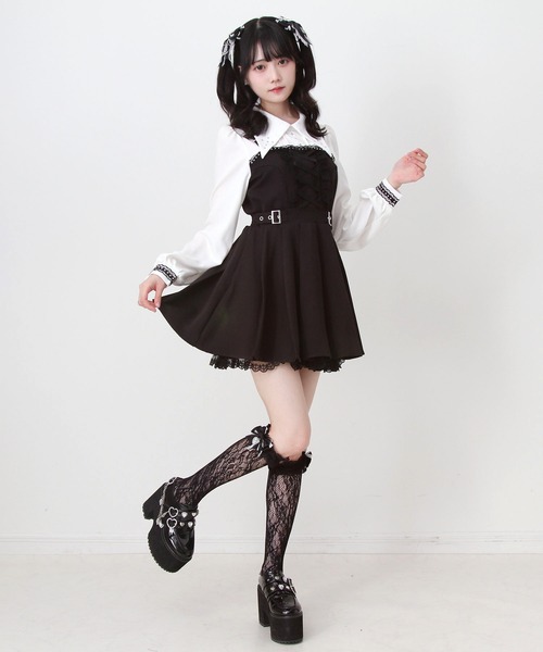 DearMyLove ワンピース 十字架スタッズジャンスカ風レースアップ