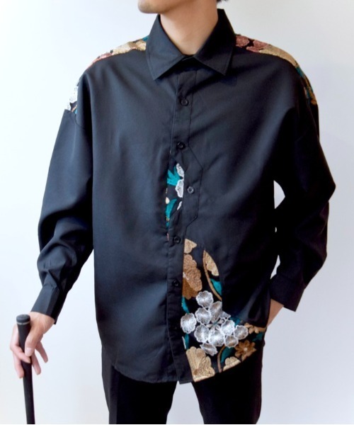 CELENA BEATS シャツ オーバーサイズ花柄刺繍入りシャツ/長袖 メンズ