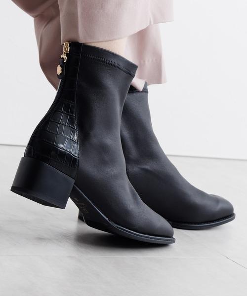 HIMIKO ブーツ 「HIMIKO」「撥水」型押しコンビストレッチブーツ