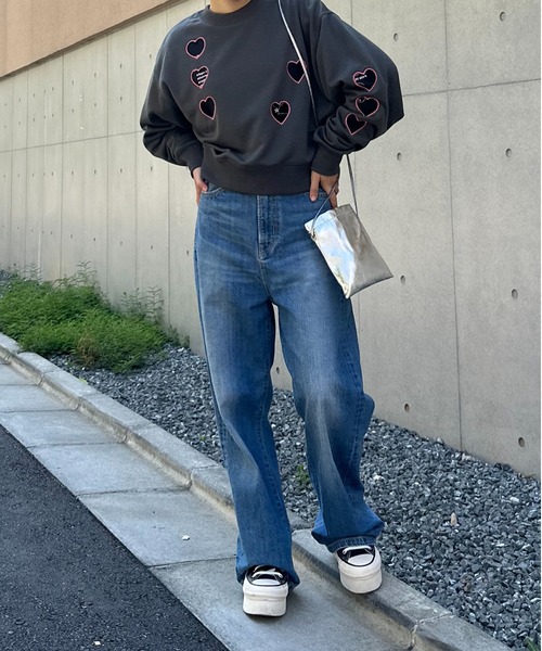 mi via loca トレーナー スウェット カットアウト ハート刺繍