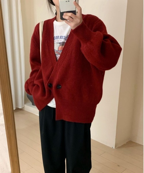 gossip!ロサンゼルス カーディガン 深めVネック ダブルボタン ニット