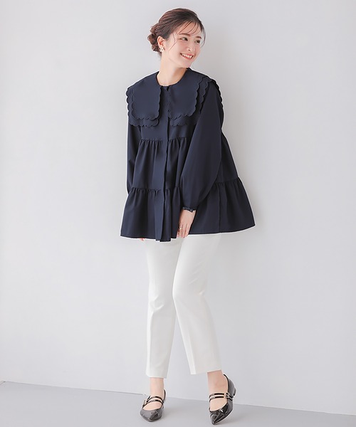 Fit more（フィットモア） ブラウス シャツ ダブルスカラップカラー