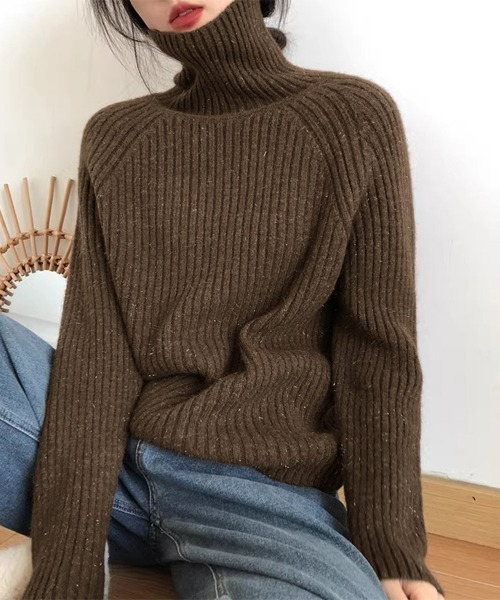 ニット セーター 厚手リブ編みハイネックニット レディース : ZOZOTOWN