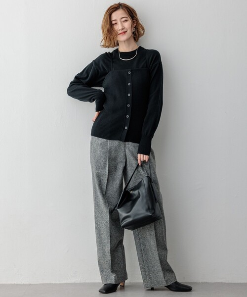 パンツ シルクネップヘリンボーン ワイドパンツ レディース : ZOZOTOWN