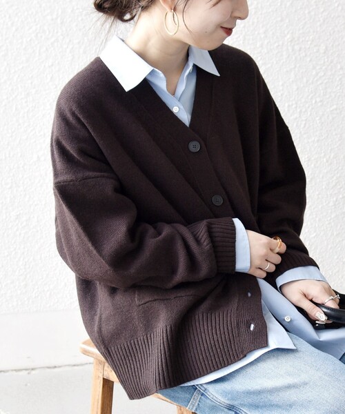 SHIPS any カーディガン any:「手洗い可能」AQUA カシミヤ ミックス V