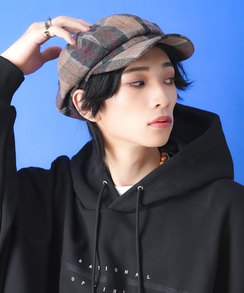 帽子 キャスケット an meets zakka チェック柄ウールキャスケット