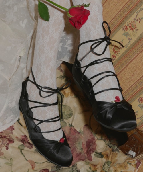 パンプス lace up rose ballet shoes / バラモチーフバレエシューズ