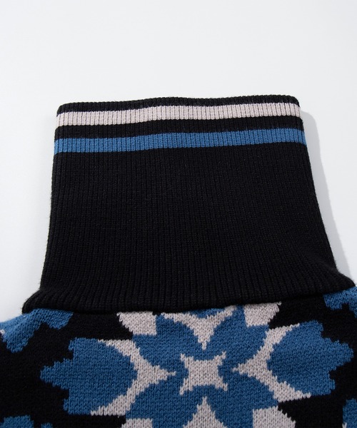 セーター ニット HOOK -original- レトロ調 幾何学模様ハーフジップ