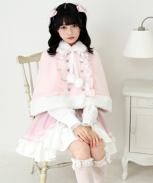 DearMyLove コート アウター ファーポンポンハートビジューリボン