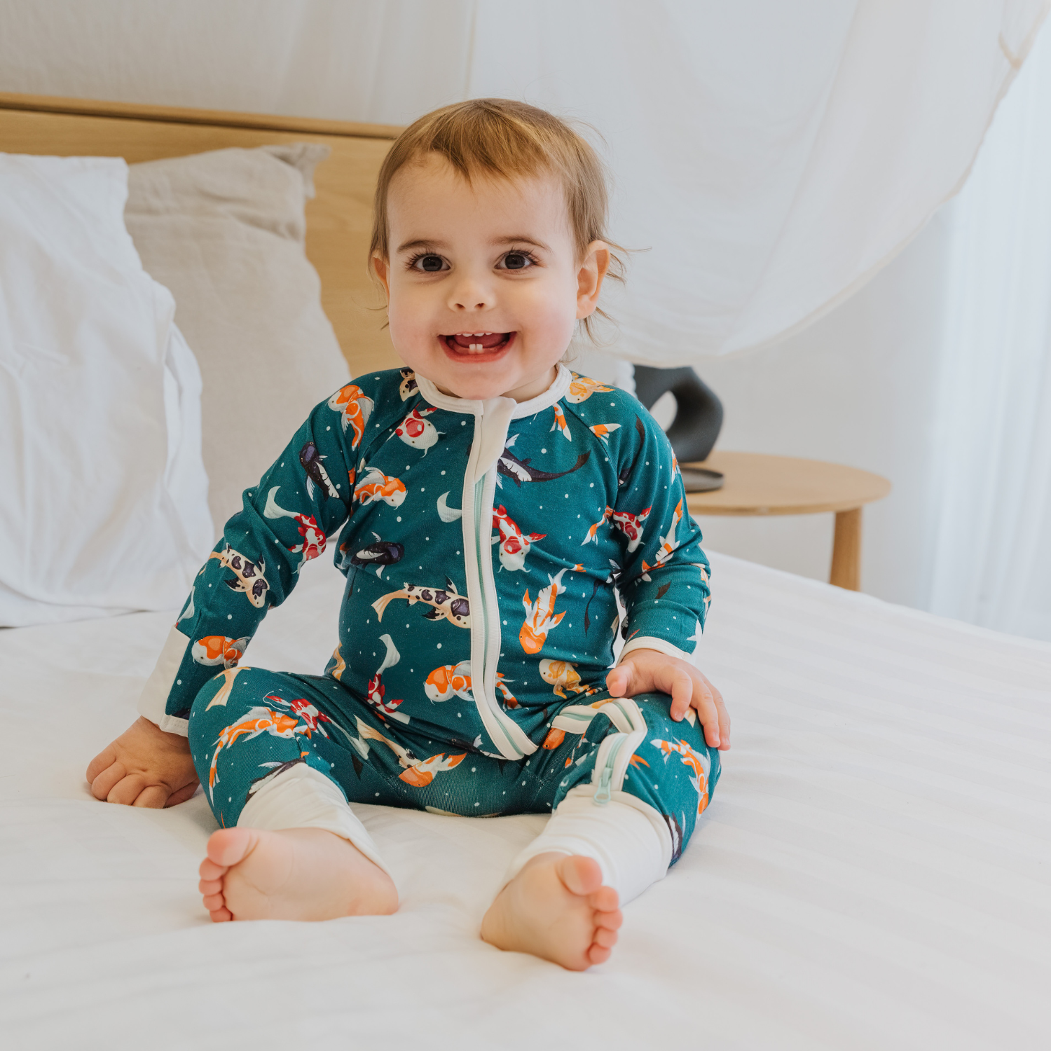 ZIPSTER™ Koi Baby Onesie – Soft Bamboo, Animal Design, 2-Way Zip