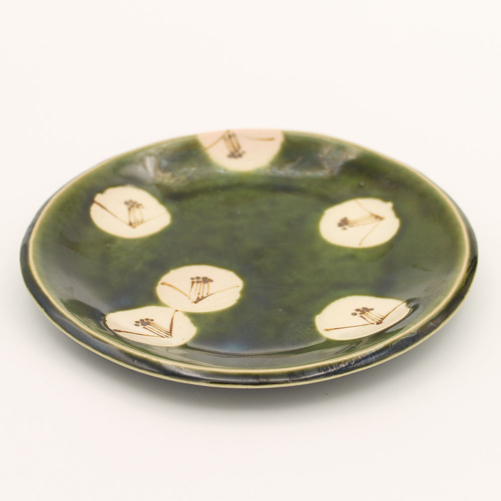 織部焼 花模様陶器皿 織部焼 花模様陶器皿 織部焼 花模様陶器皿